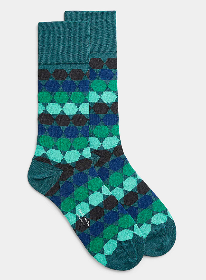 Paul Smith Patterned Green Aqua mosaic socks for men