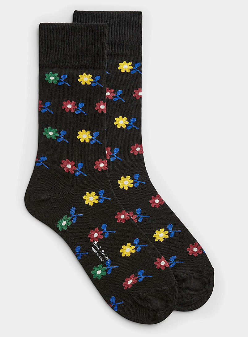 Paul Smith Patterned Black Mini flower sock for men