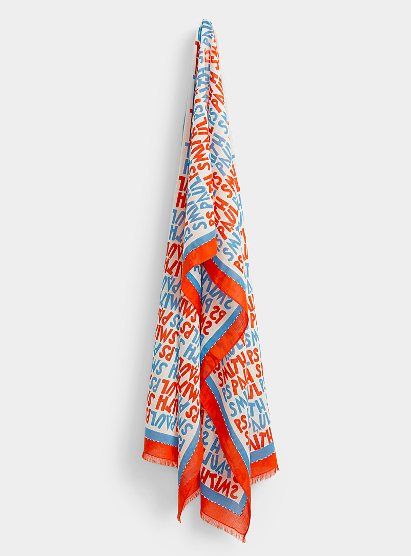 PS Paul Smith Patterned Red Orange and blue logo scarf for men