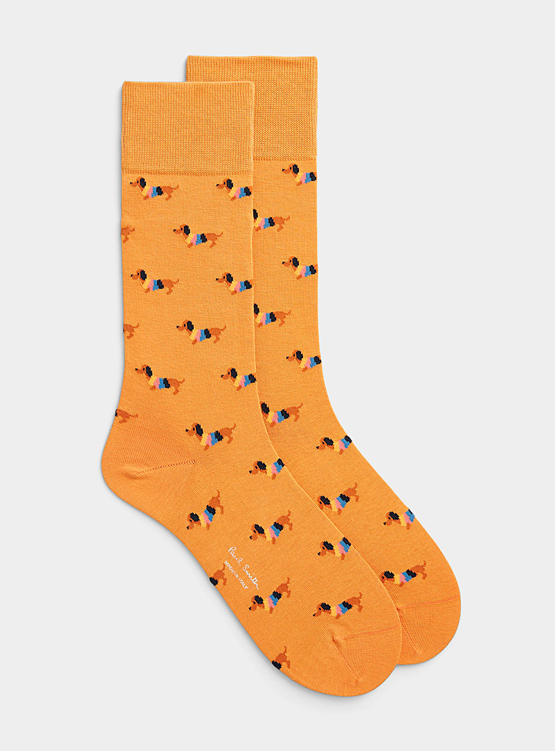 Paul Smith Patterned Yellow Dachshund mustard yellow sock for men