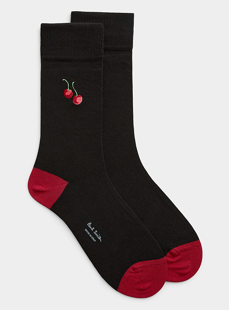 Paul Smith Patterned Black Embroidered fruit sock for men