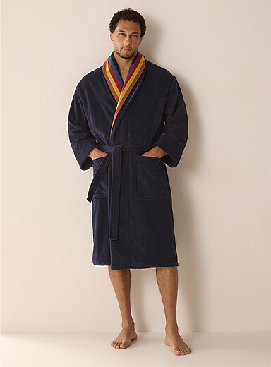 Paul Smith: Le peignoir ratine col bandes color&eacute;es Bleu marine - Bleu nuit pour homme