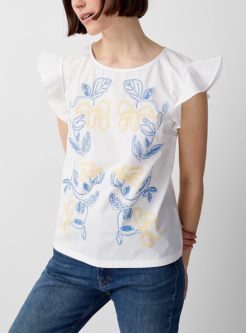 PS Paul Smith White Ruffled embroidered blouse for women