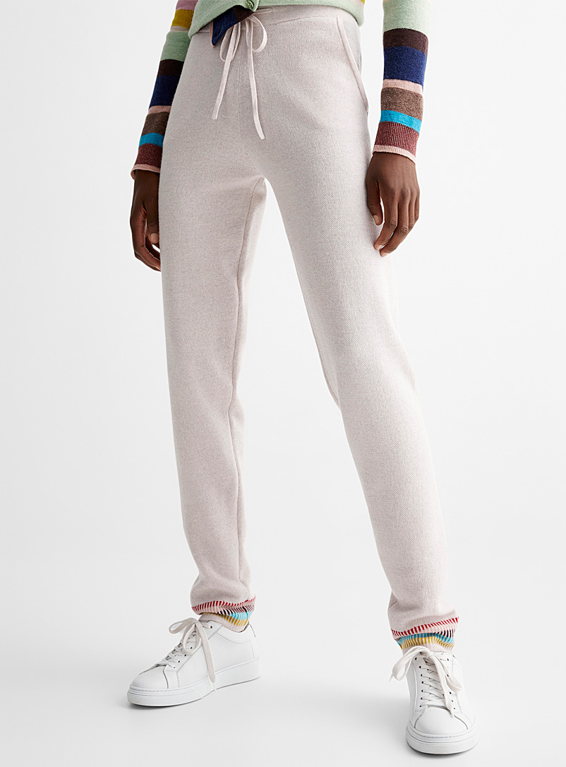 PS Paul Smith Ivory White Colourful-trim knit joggers for women