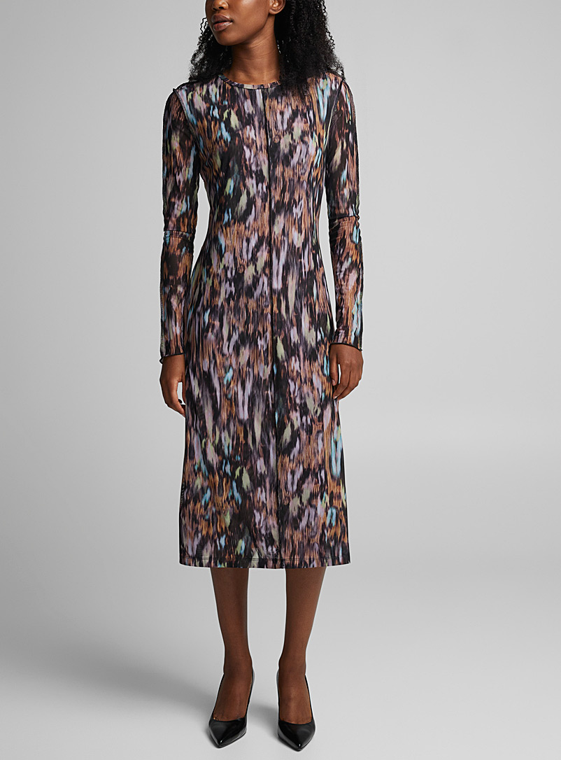PS Paul Smith: La robe en microfilet camouflage multicolore Noir à motifs pour femme
