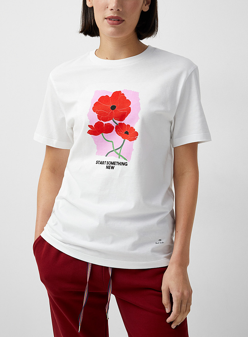 PS Paul Smith: Le t-shirt Poppies Blanc pour femme