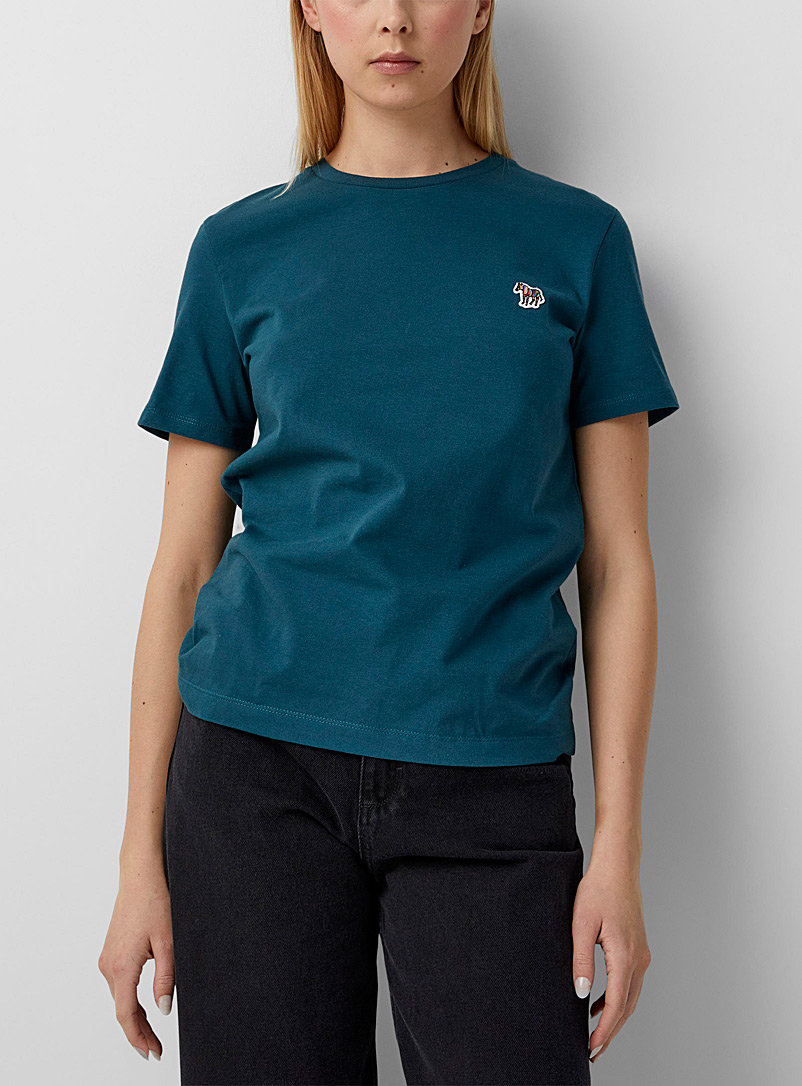 PS Paul Smith: Le t-shirt écusson zèbre Bleu moyen-ardoise pour femme