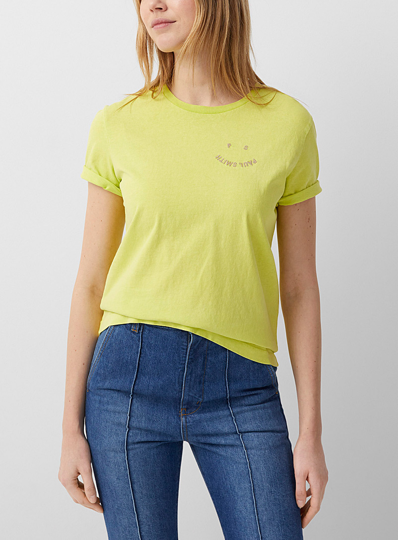 PS Paul Smith Bright Yellow Happy signature embroidered T-shirt for women