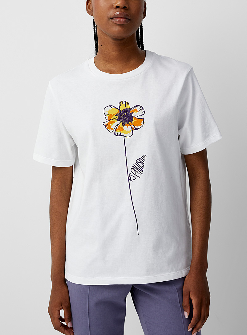 PS Paul Smith: Le t-shirt logo fleurs Blanc pour femme