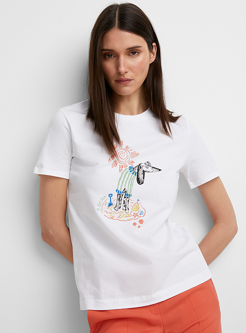 PS Paul Smith: Le t-shirt chien à la plage Blanc pour femme