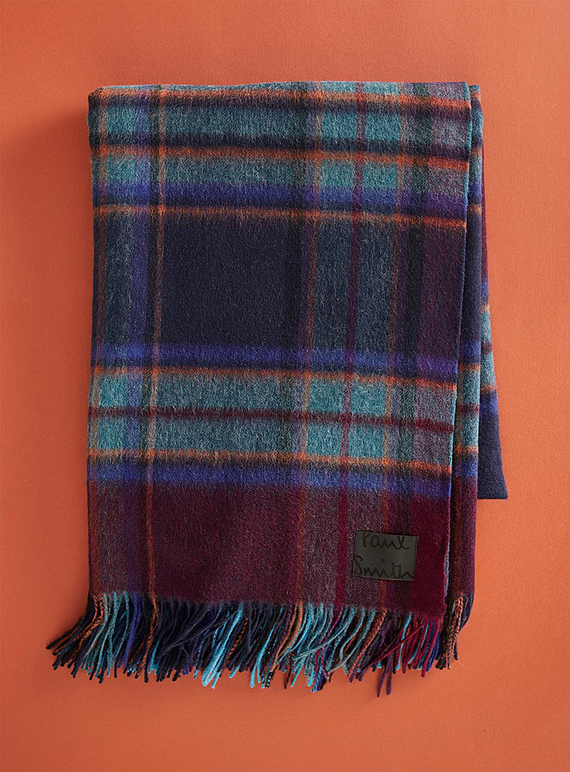 Paul Smith Marine Blue Lambswool checkered throw for men