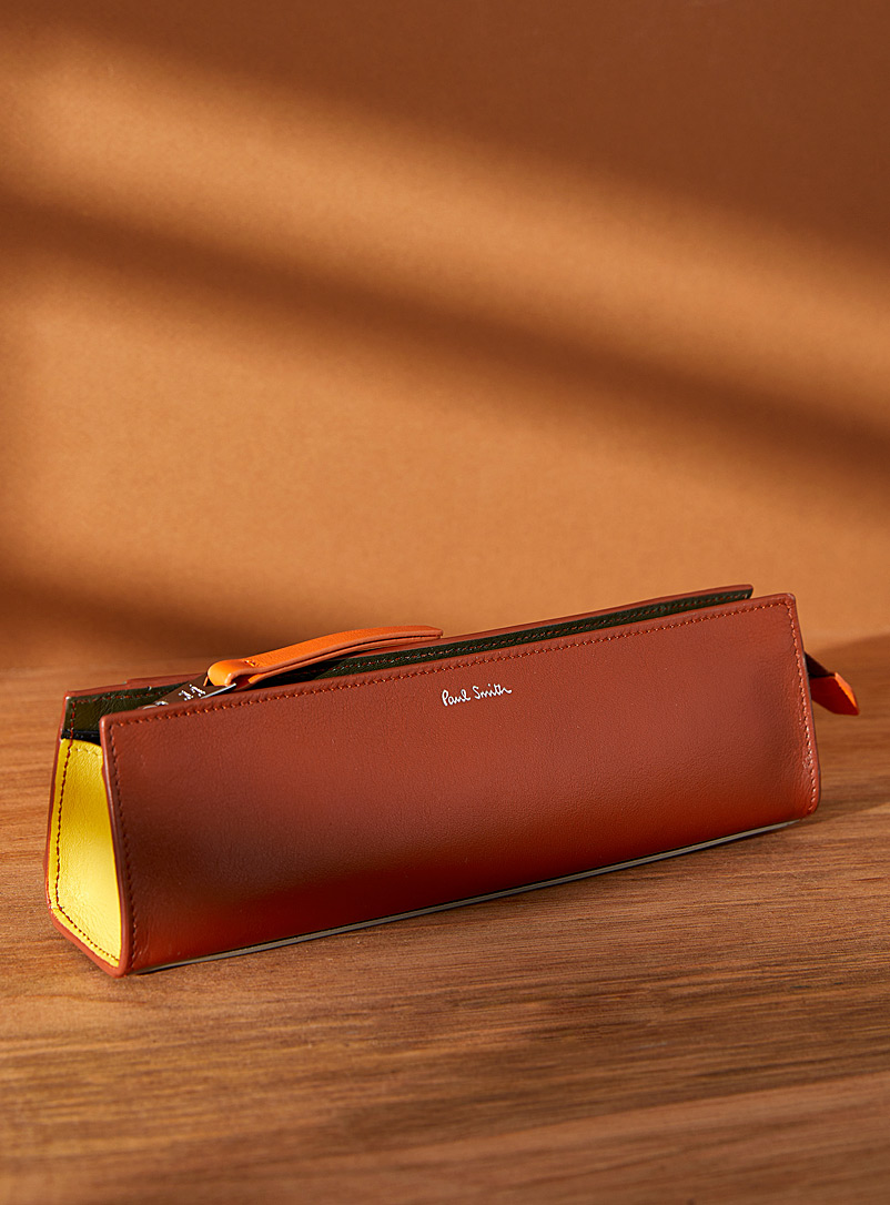 Paul Smith Orange Colourful blocks leather pencil case for men