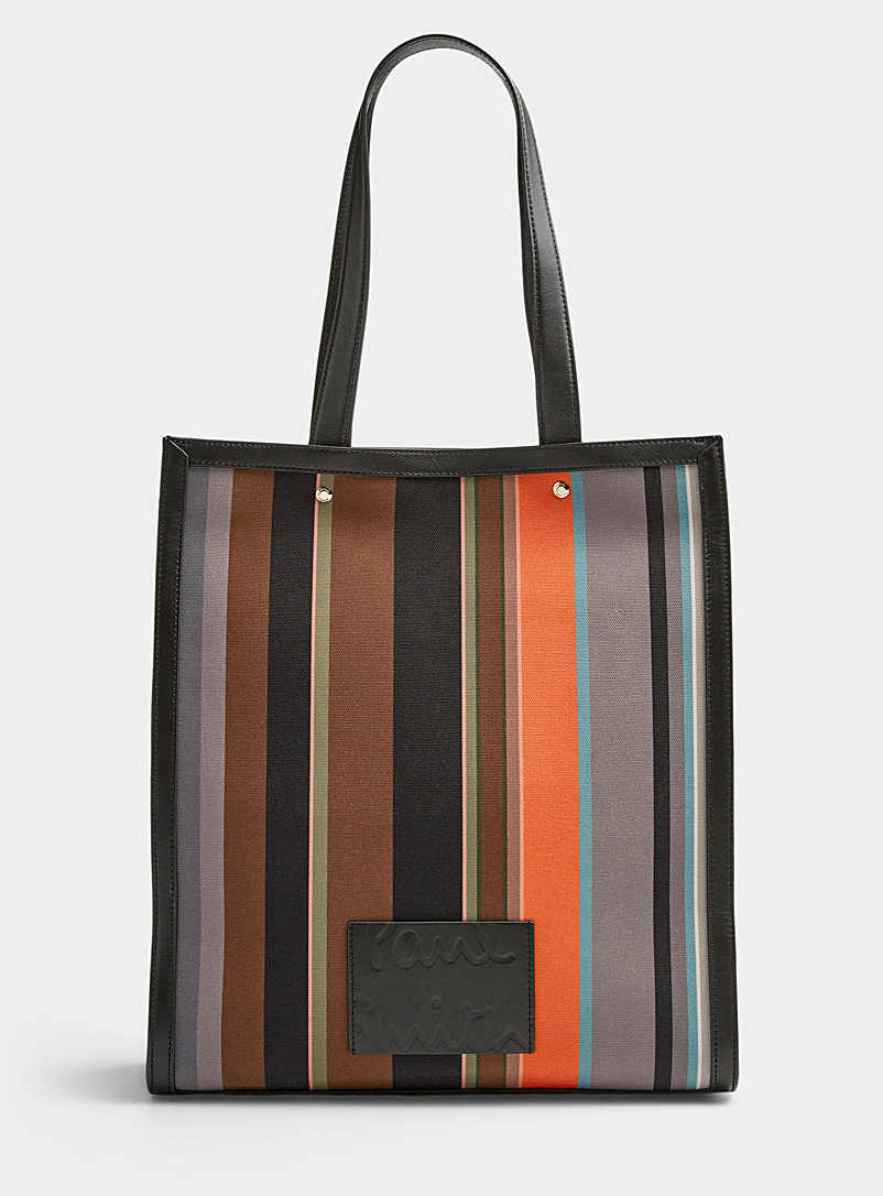 Paul Smith Assorted Signature stripe black leather tote for men