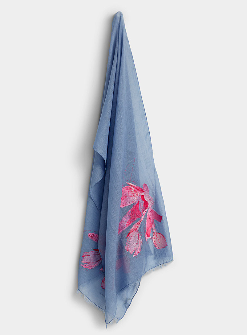 Paul Smith Patterned Blue Embroidered tulips lightweight scarf for women