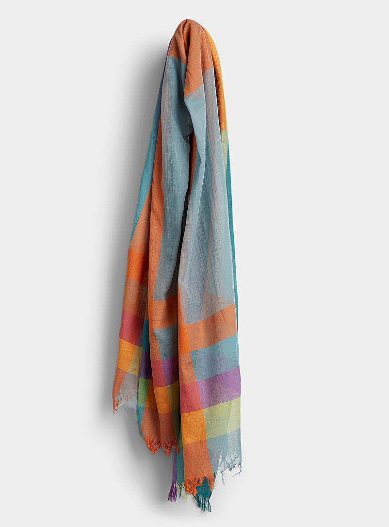 Paul Smith Dark Blue Colourful checkered scarf for women