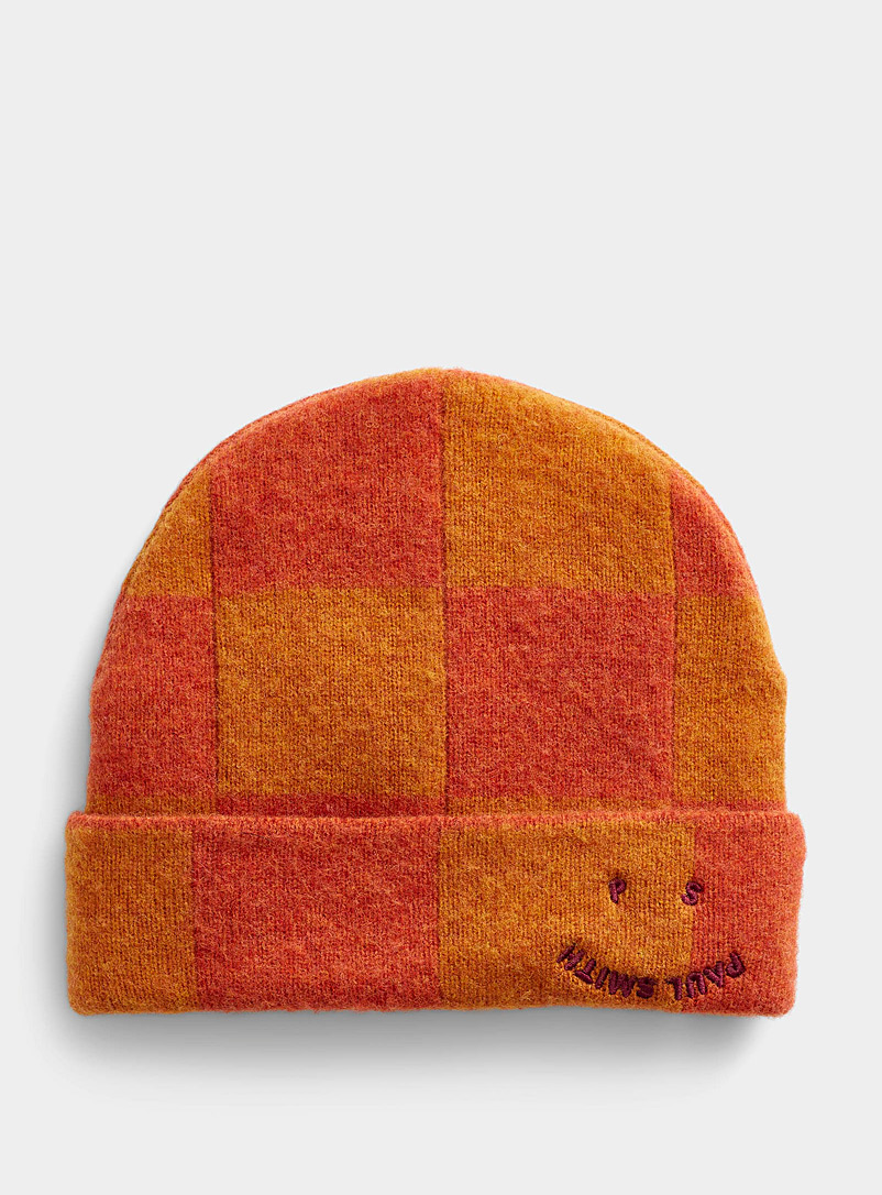 PS Paul Smith Red Orange checkerboard wool tuque for women