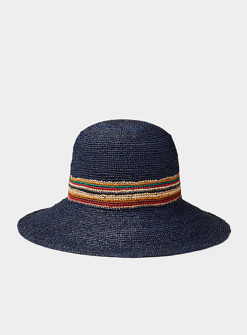 Paul Smith Navy/Midnight Blue Signature stripes straw hat for women