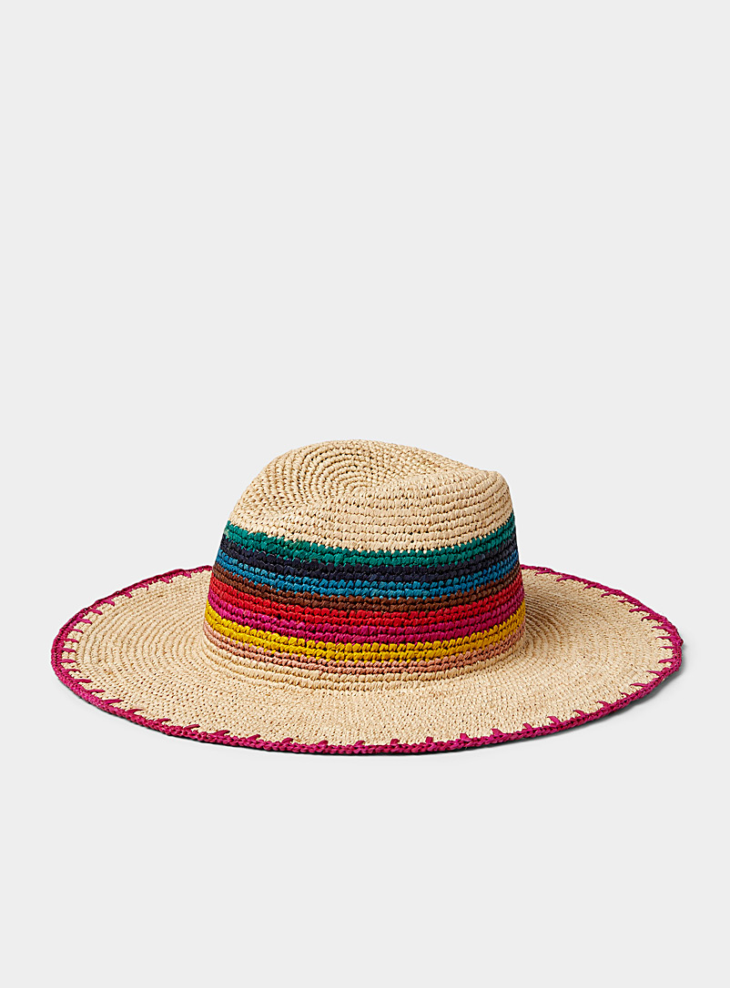 Paul Smith Patterned beige Multicoloured stripes straw fedora for women