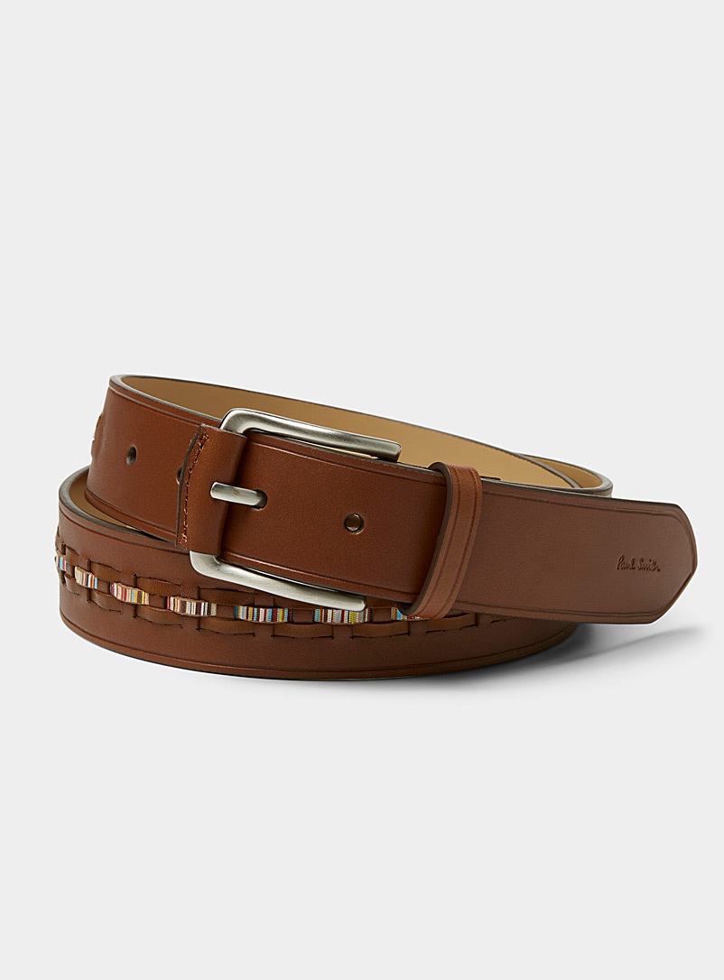Paul Smith Brown Colourful braid accent leather belt for men