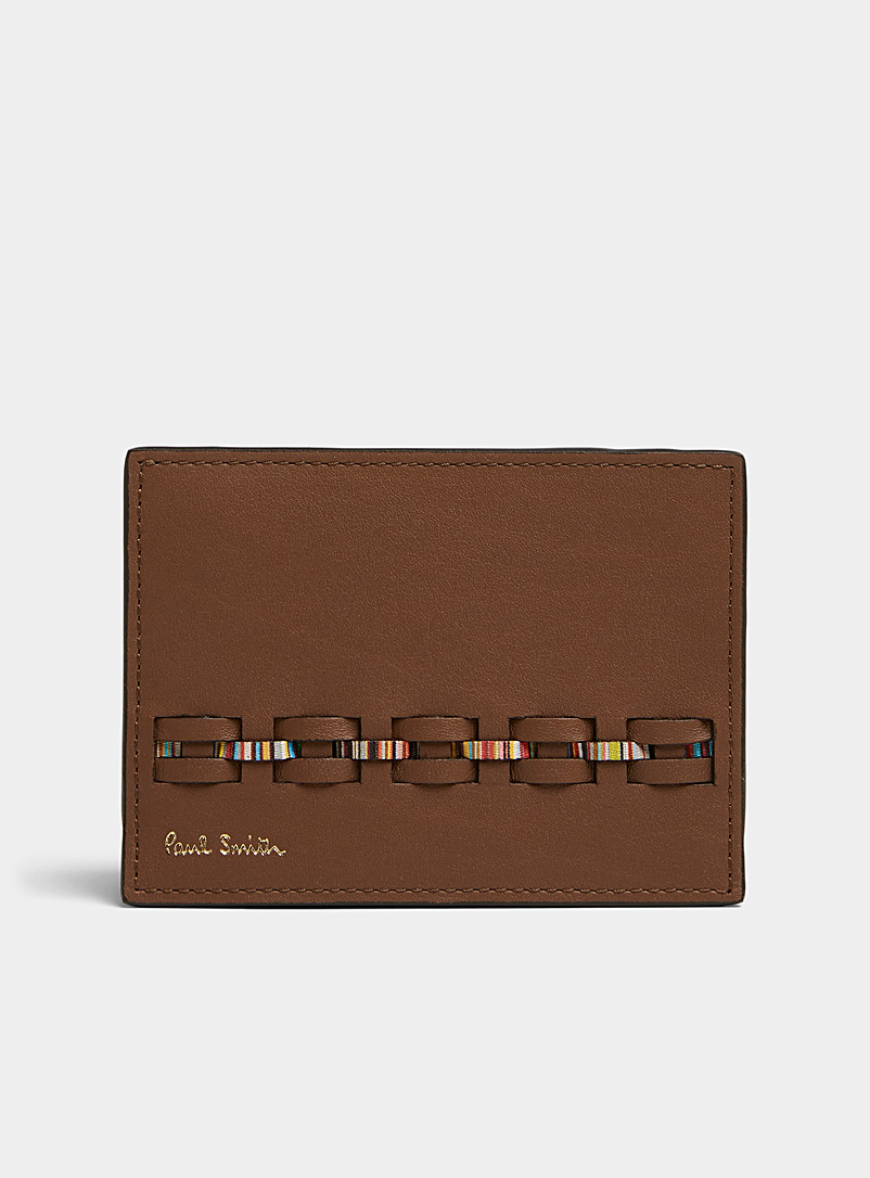 Paul Smith Brown Colourful braid accent leather card holder for men
