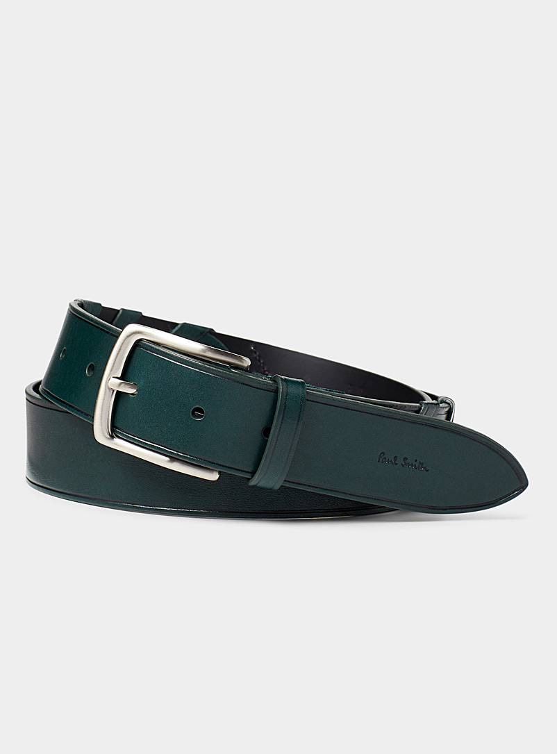 Paul Smith Green Chevron-accent green leather belt for men
