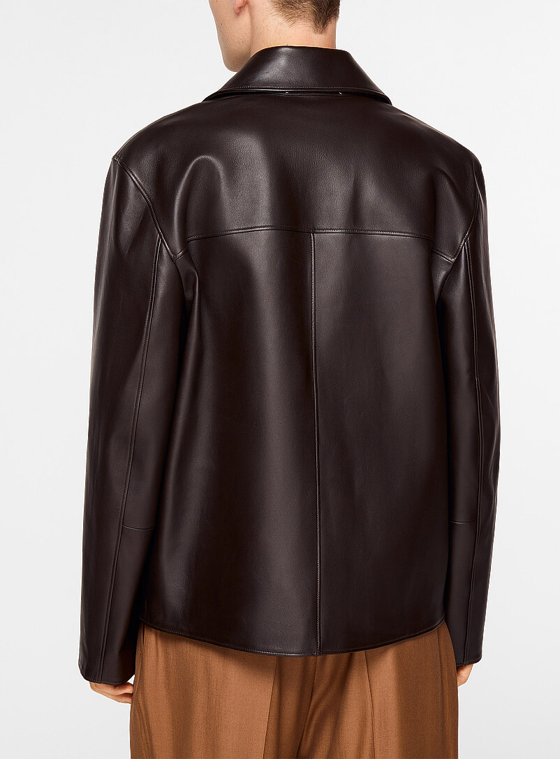 Chocolate brown leather trainer jacket product image 3