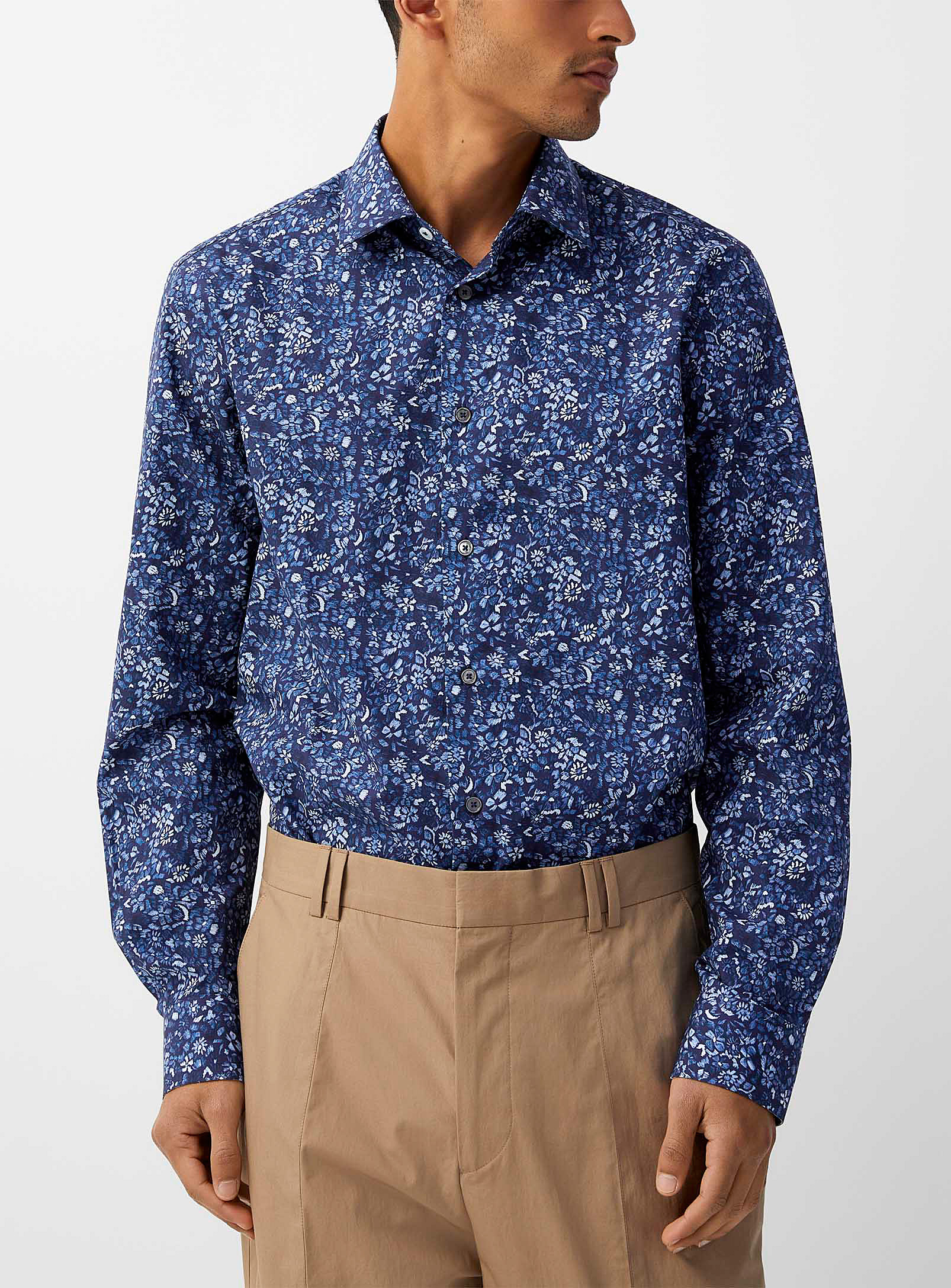 Paul Smith Cobalt Flowers Shirt In Blue