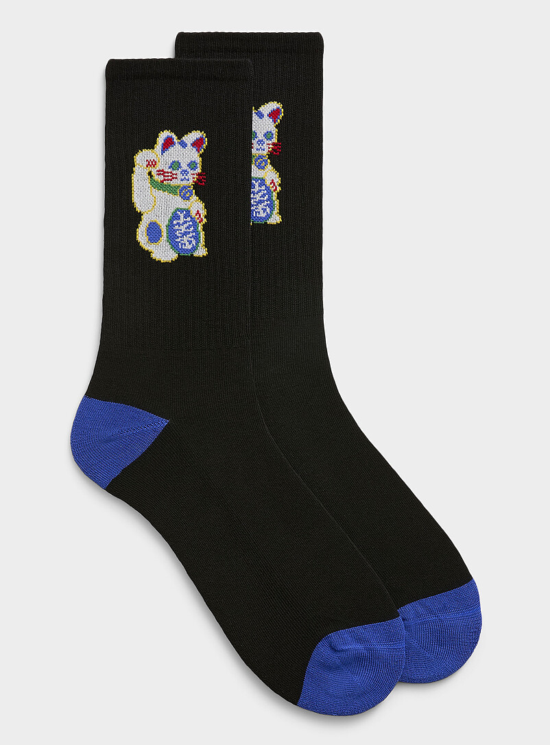 Lucky cat ribbed dress socks product image (primary)