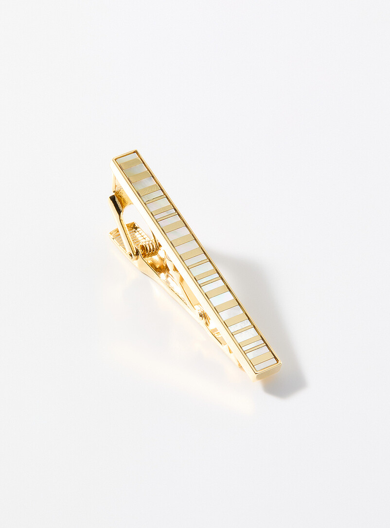 Golden And Mother-Of-Pearl Lines Tie Clip