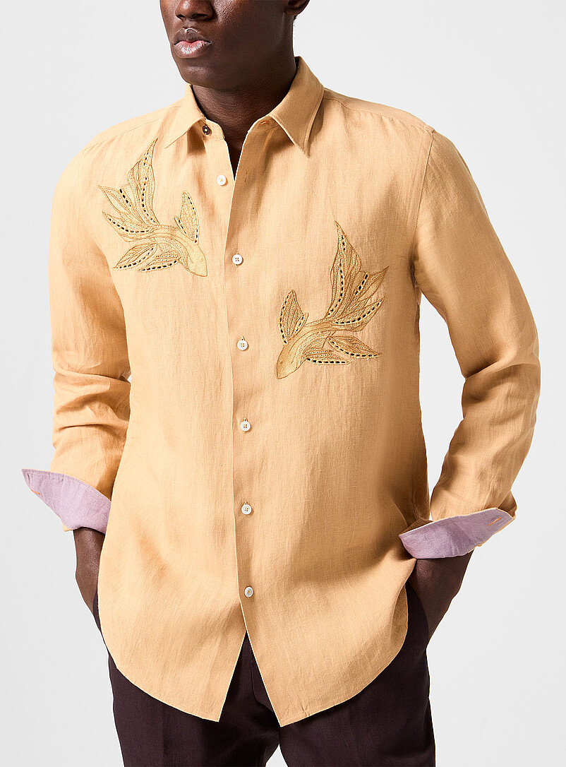 Embroidered Fish Pure Linen Shirt