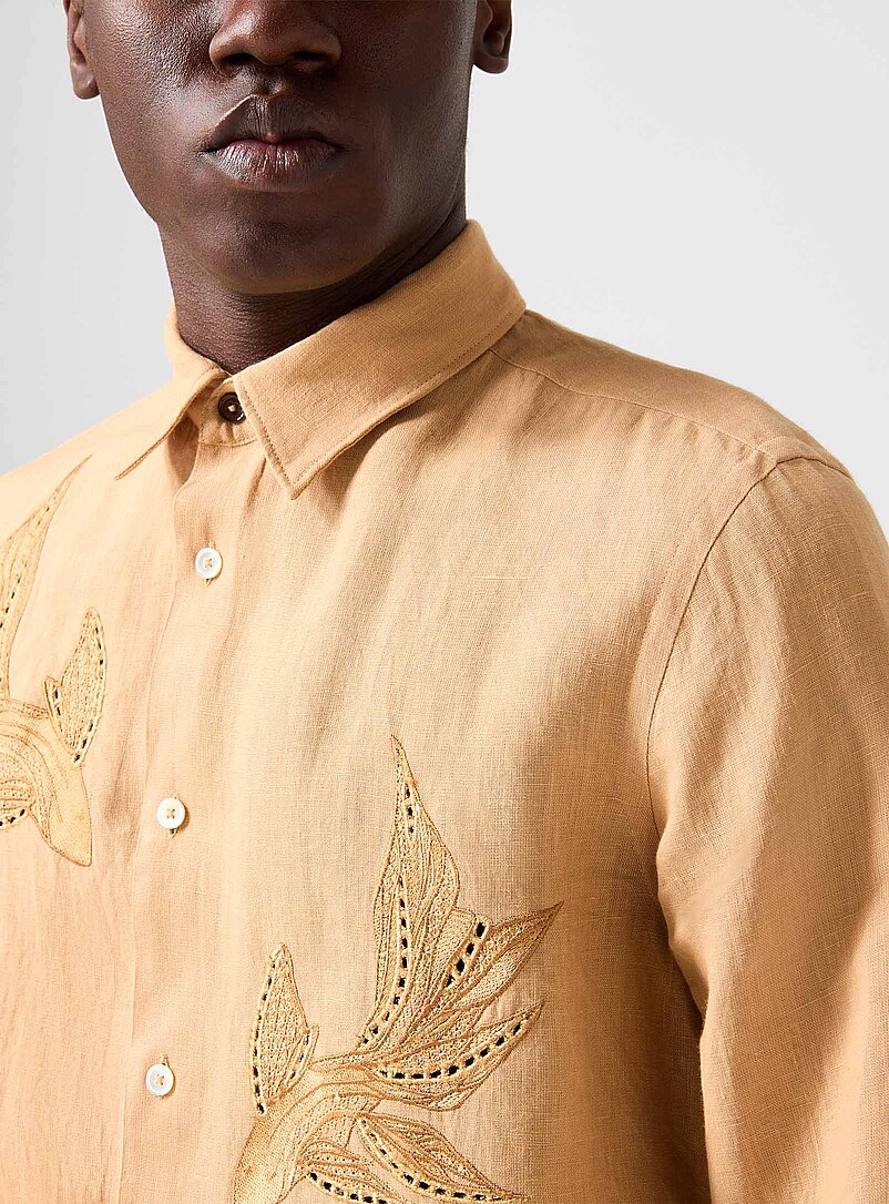 Embroidered fish pure linen shirt product image 2