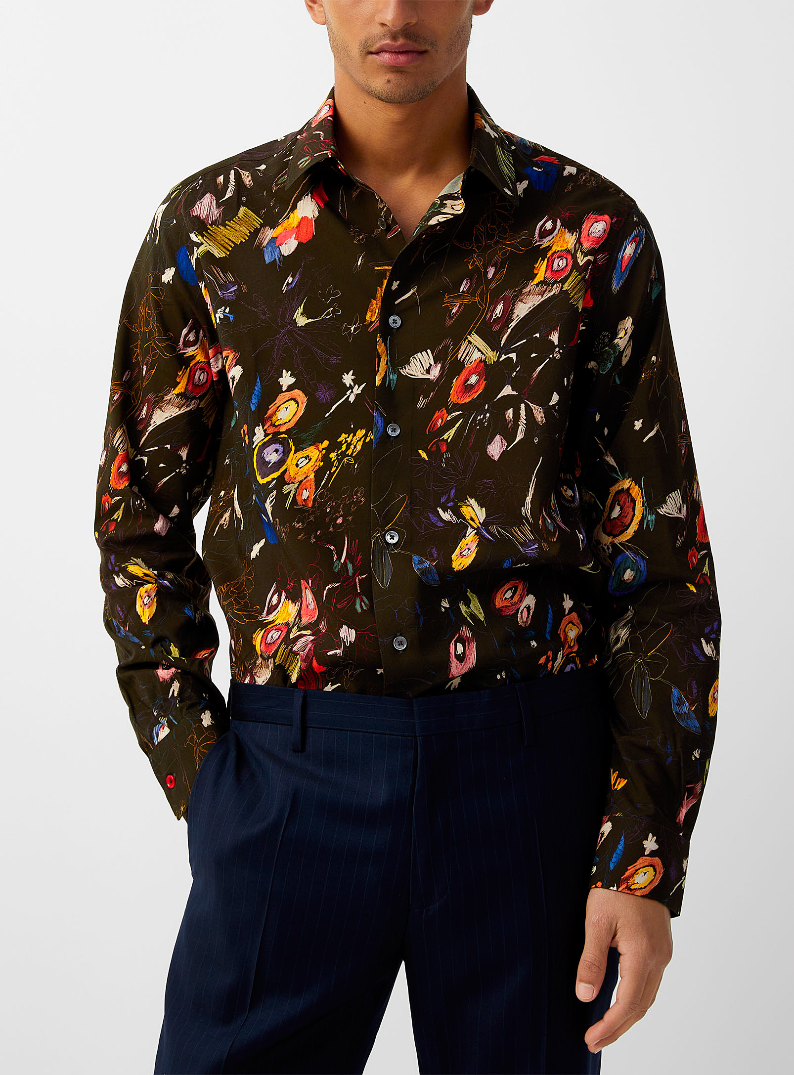 Paul Smith Floral Drawing Flowy Shirt In Black