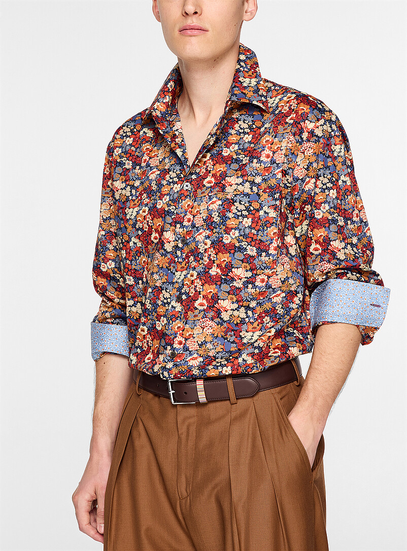 Blue and orange flower field shirt product image (primary)