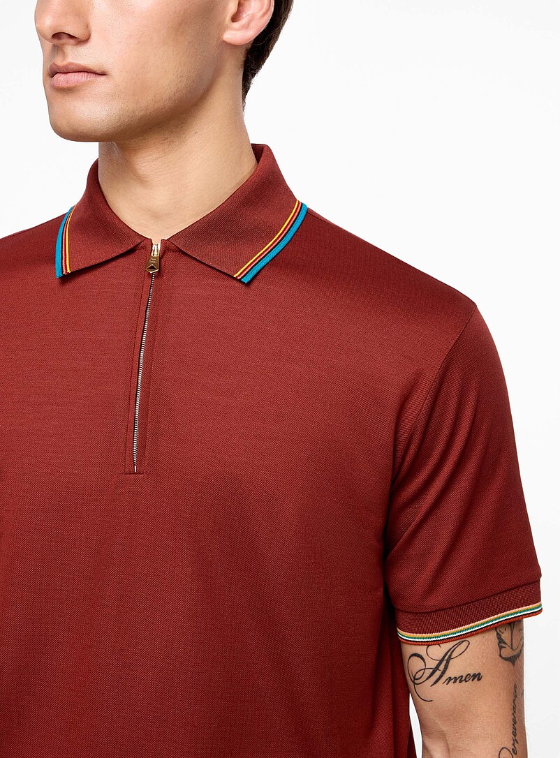 Striped trim zip-up polo shirt product image 2