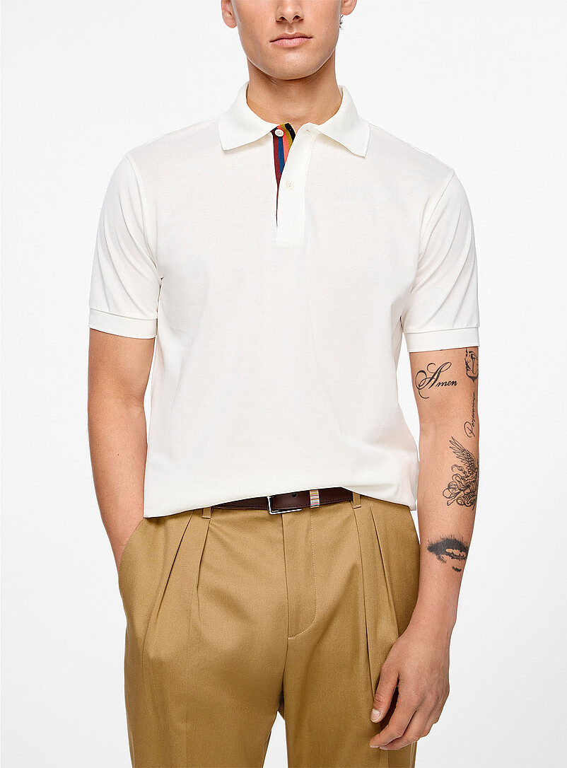 Striped Button Placket Polo