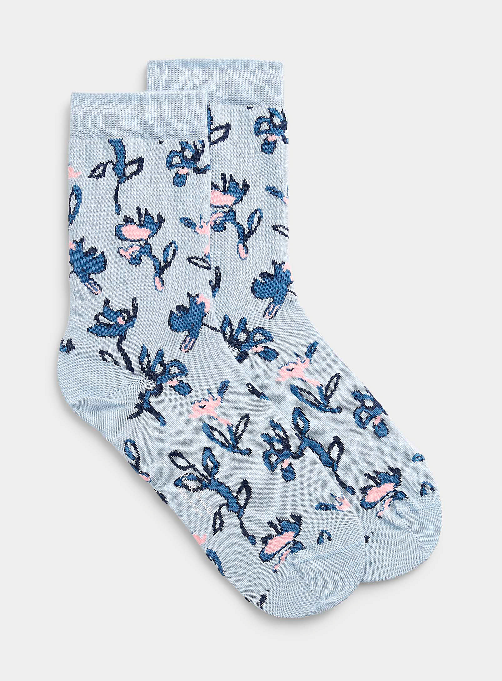 Paul Smith Bluish Floral Sock In Blue