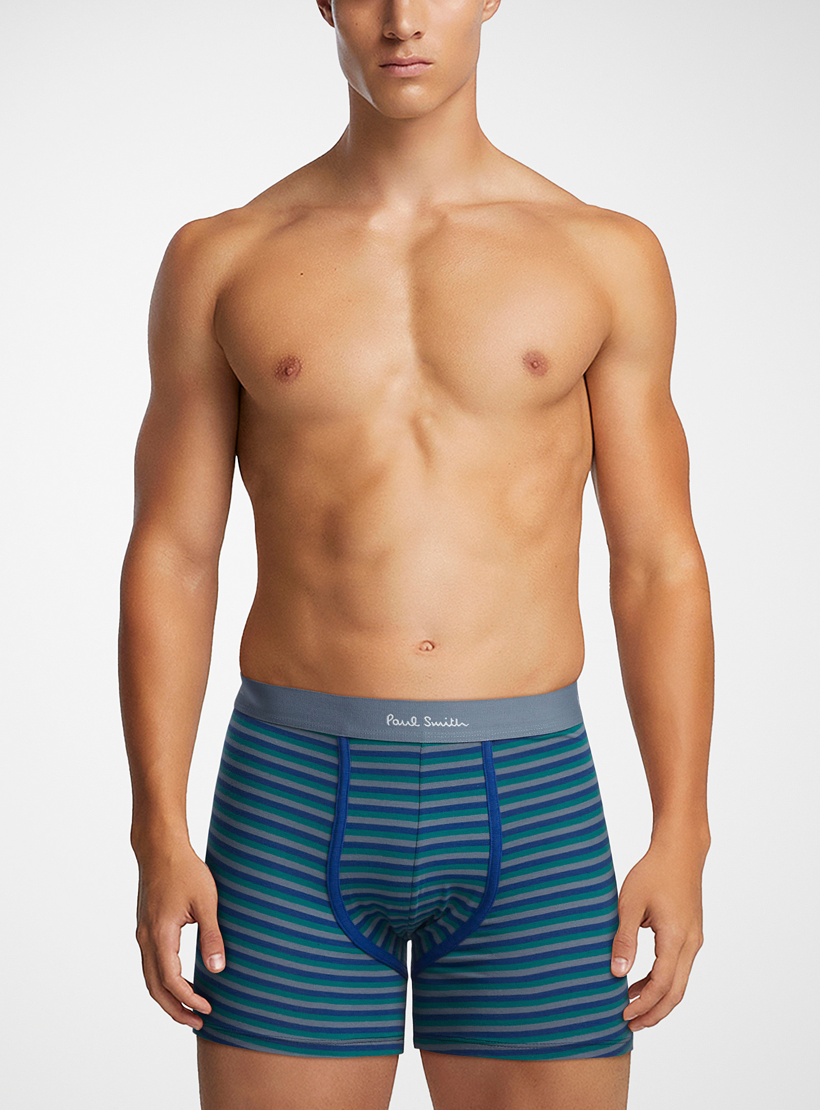 Paul Smith Striped Organic Cotton Boxer Brief In Patterned Green