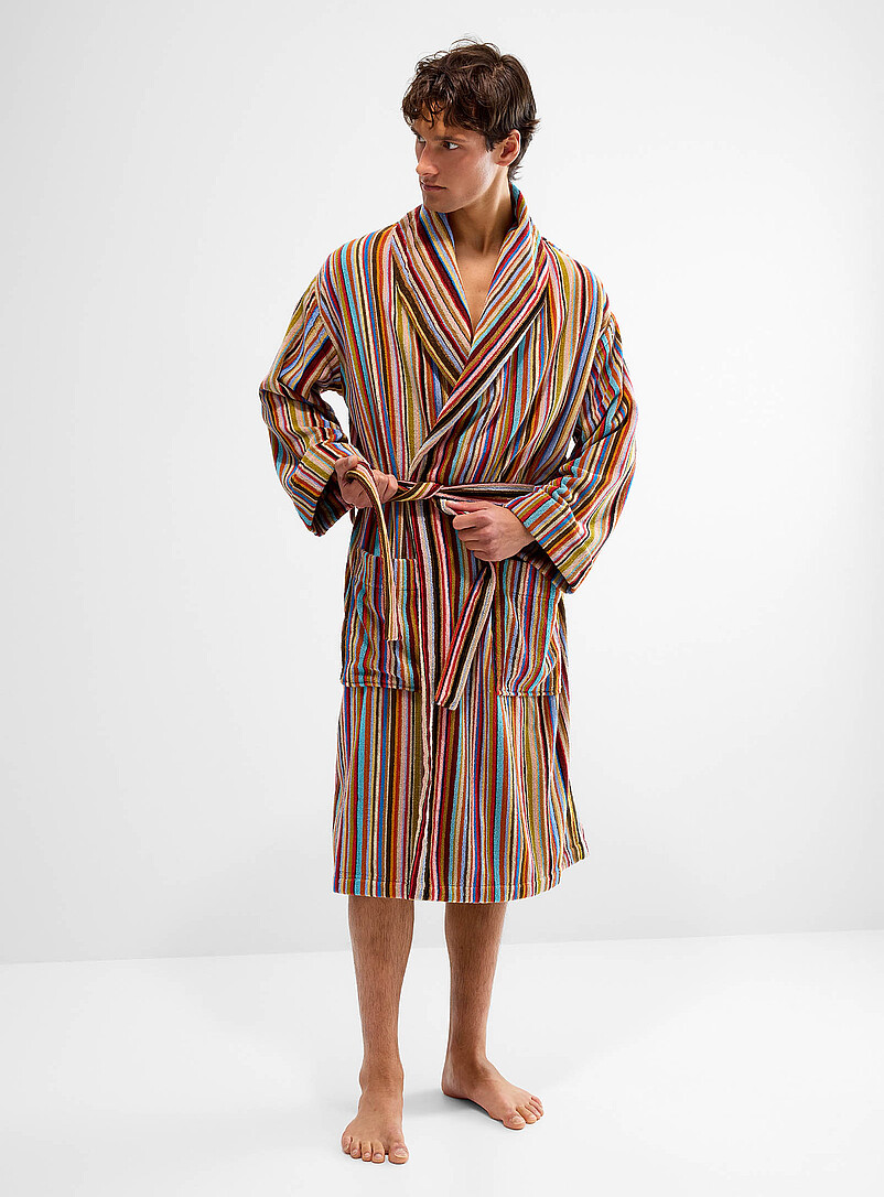 Multi-colour stripe terry robe product image (primary)