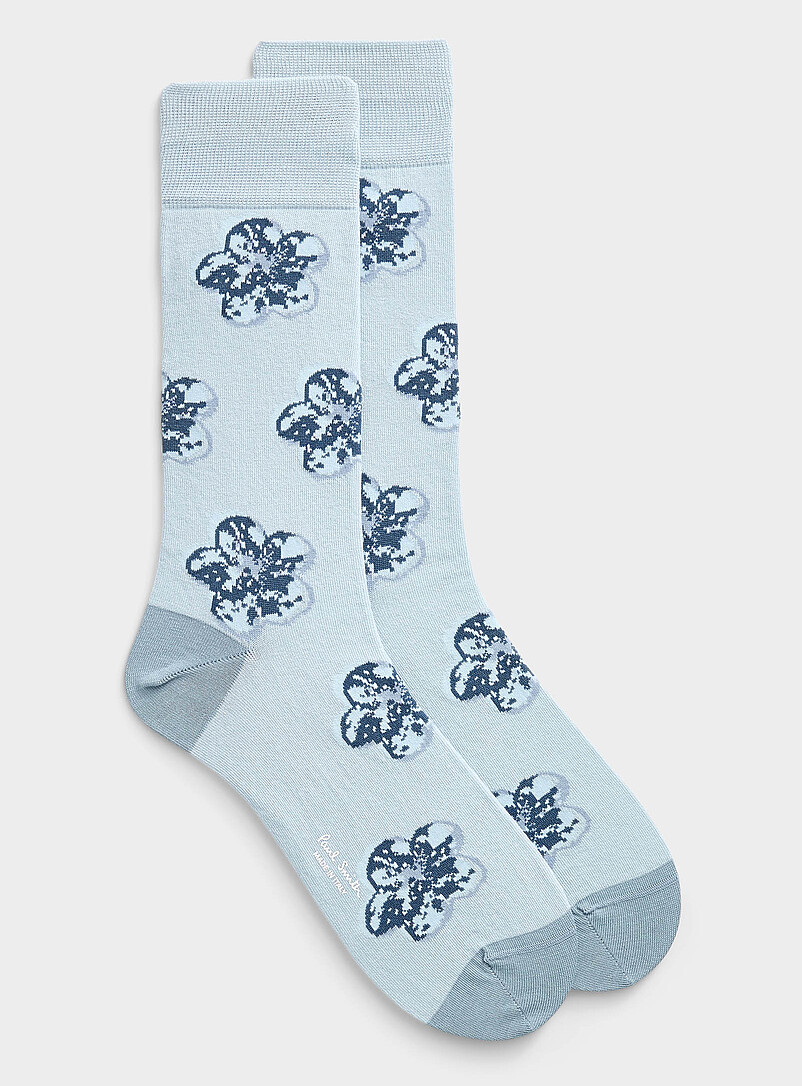Large flower blue dress socks product image (primary)