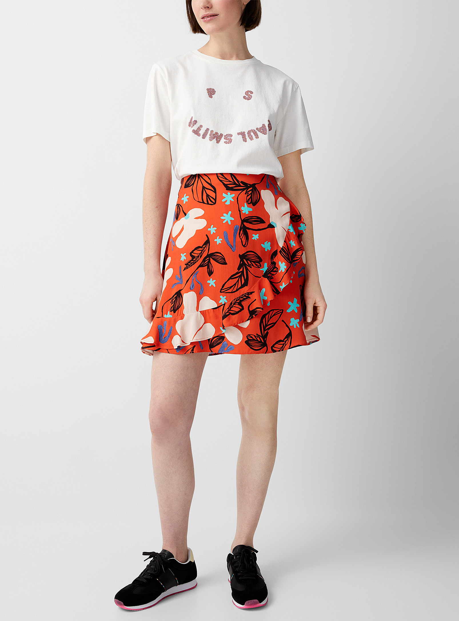 Ps By Paul Smith Wild Flowers Ruffled Skirt In Red