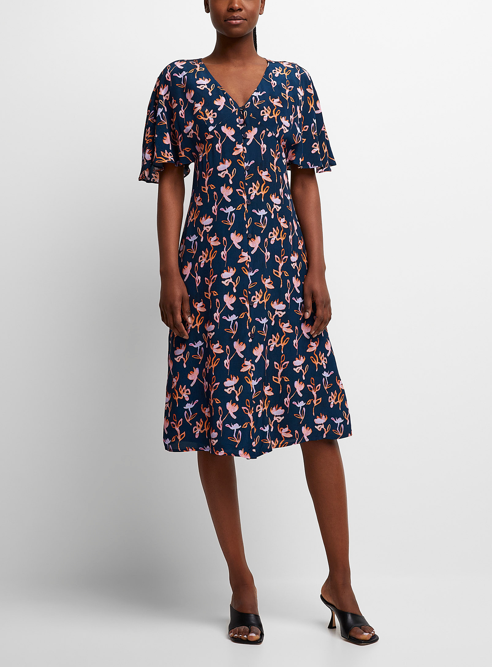 Ps By Paul Smith Buttoned Floral Dress In Patterned Blue