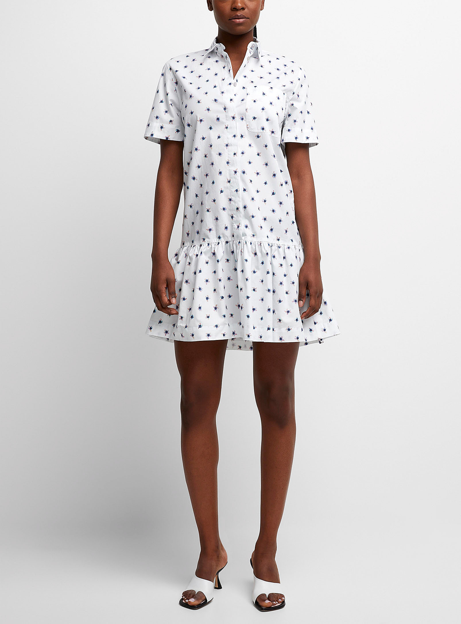 Ps By Paul Smith Blue Flowers Shirtdress In Patterned White
