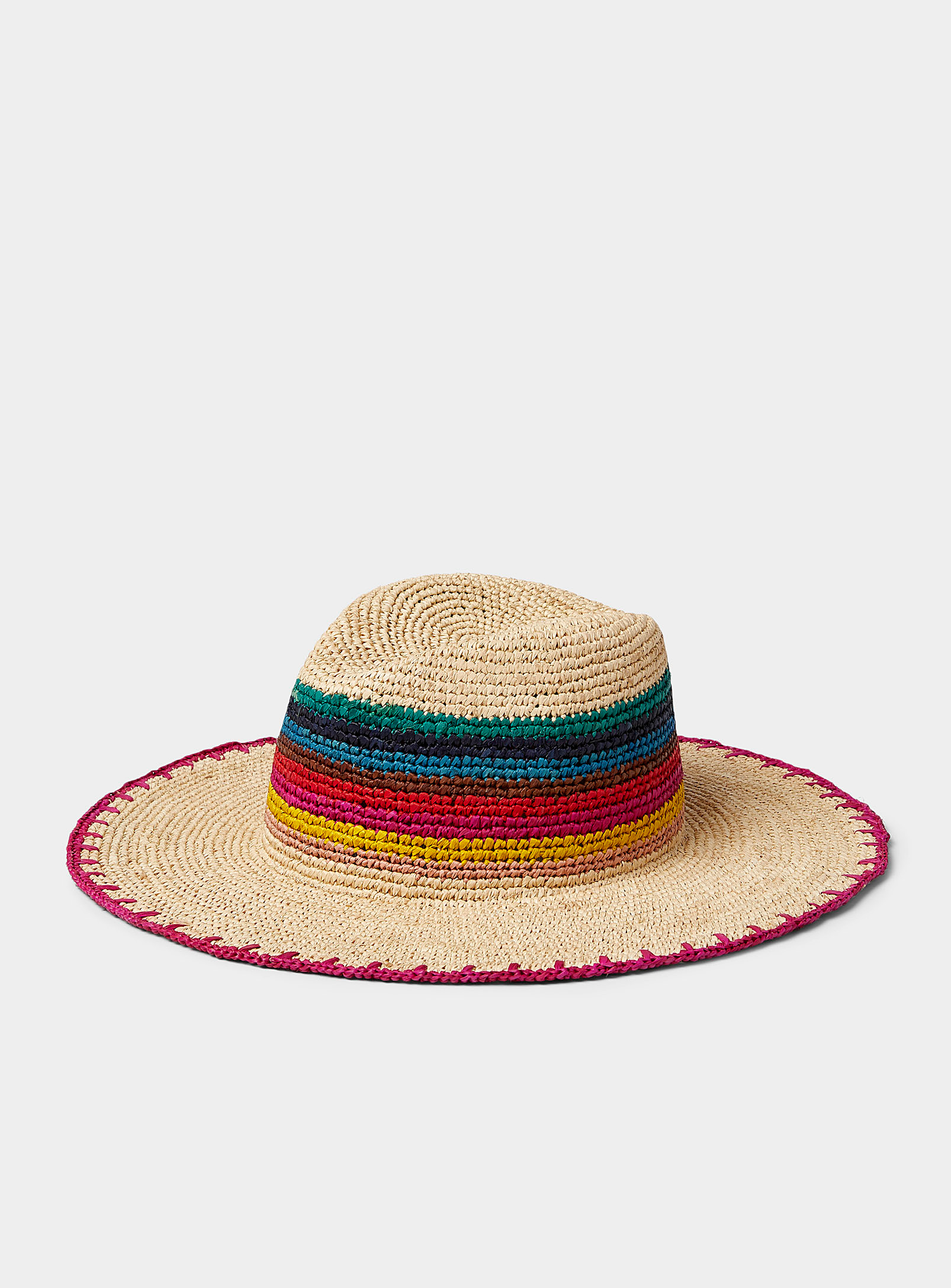 Paul Smith Multicoloured Stripes Straw Fedora In Black And White