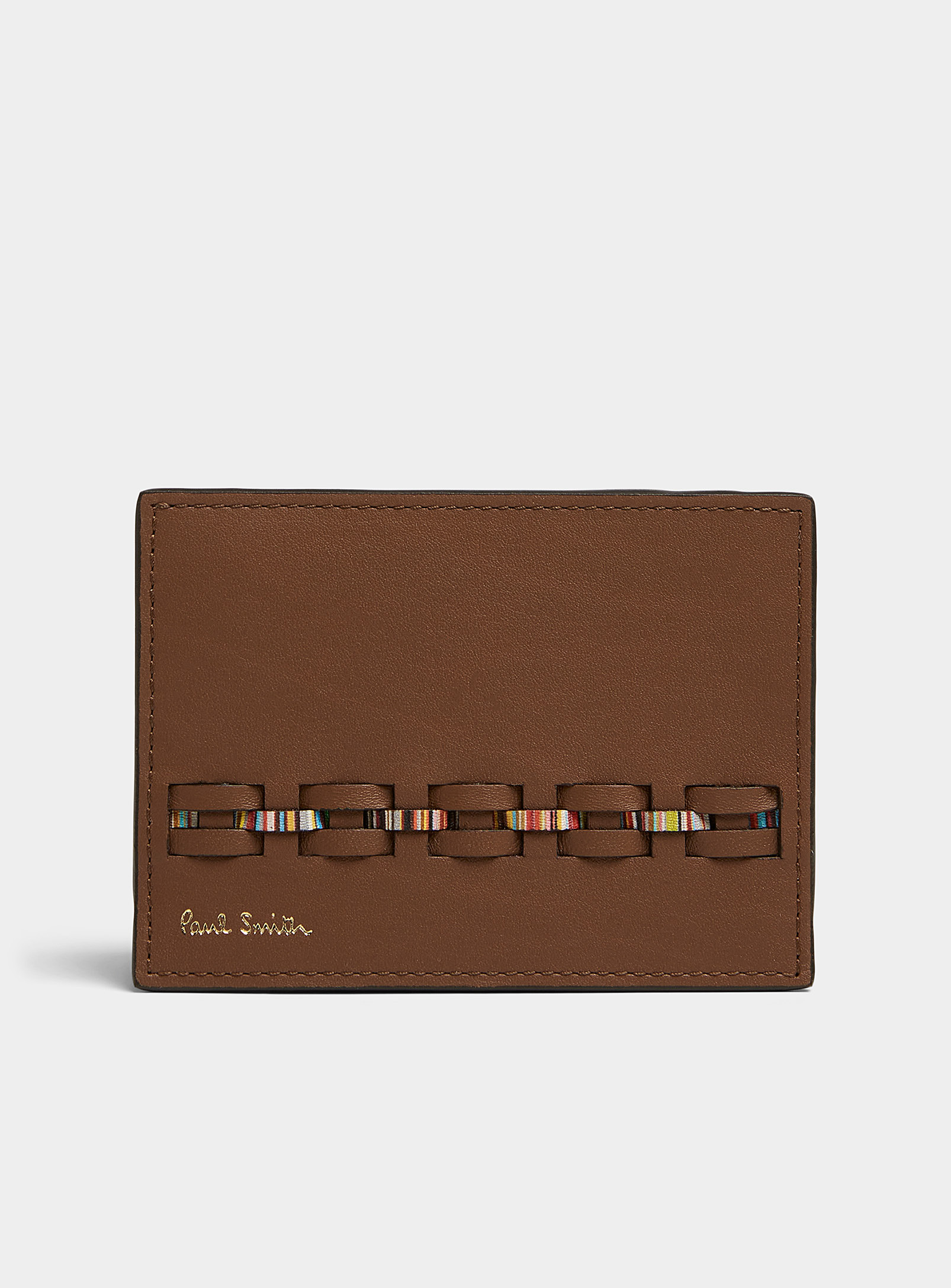 Paul Smith Colourful Braid Accent Leather Card Holder In Brown