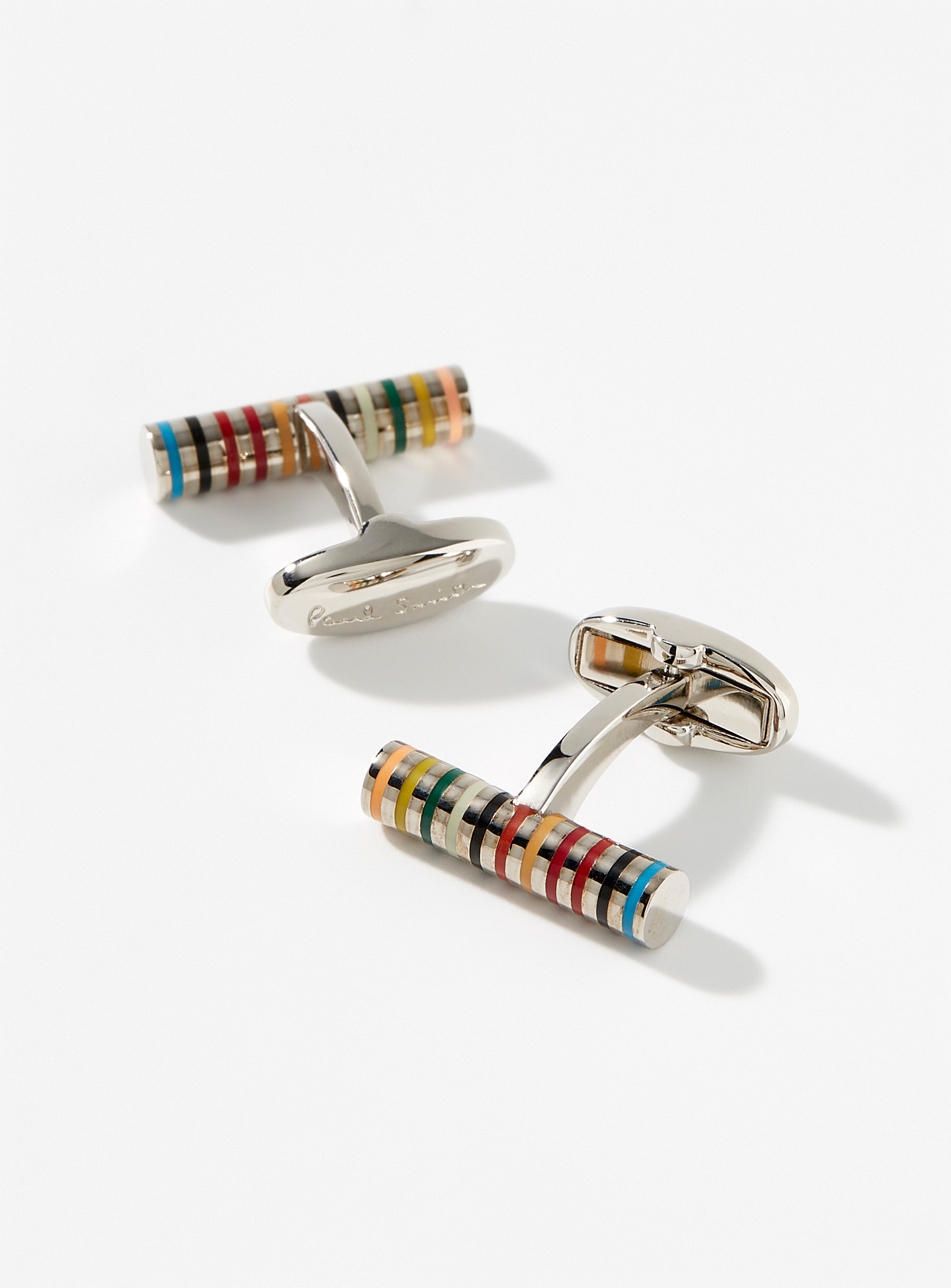 Shop Paul Smith Colourful Stripe Cylinder Cufflinks In Assorted