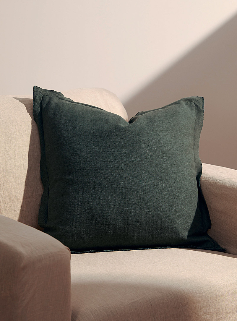 Simons Maison Green Fringed linen-like cushion 45 x 45 cm