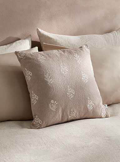 Simons Maison Taupe Embroidered flowers taupe removable cover cushion 45 x 45 cm