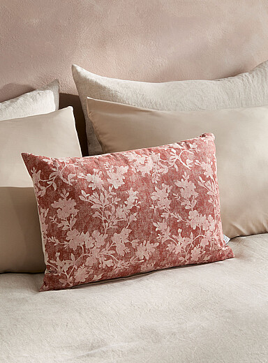 Touch of linen stencil flowers removable-cover cushion 35 x 50 cm