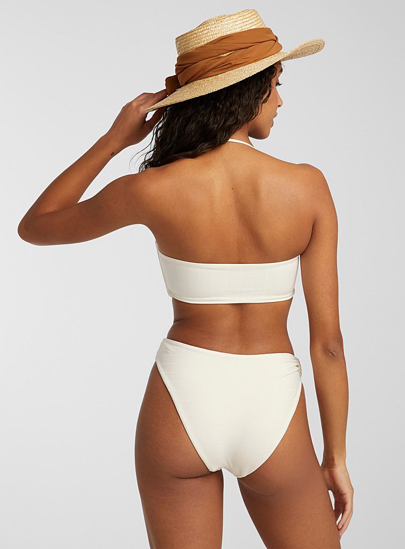 Simons Ivory White Embossed vinyl hoop bandeau bikini for women