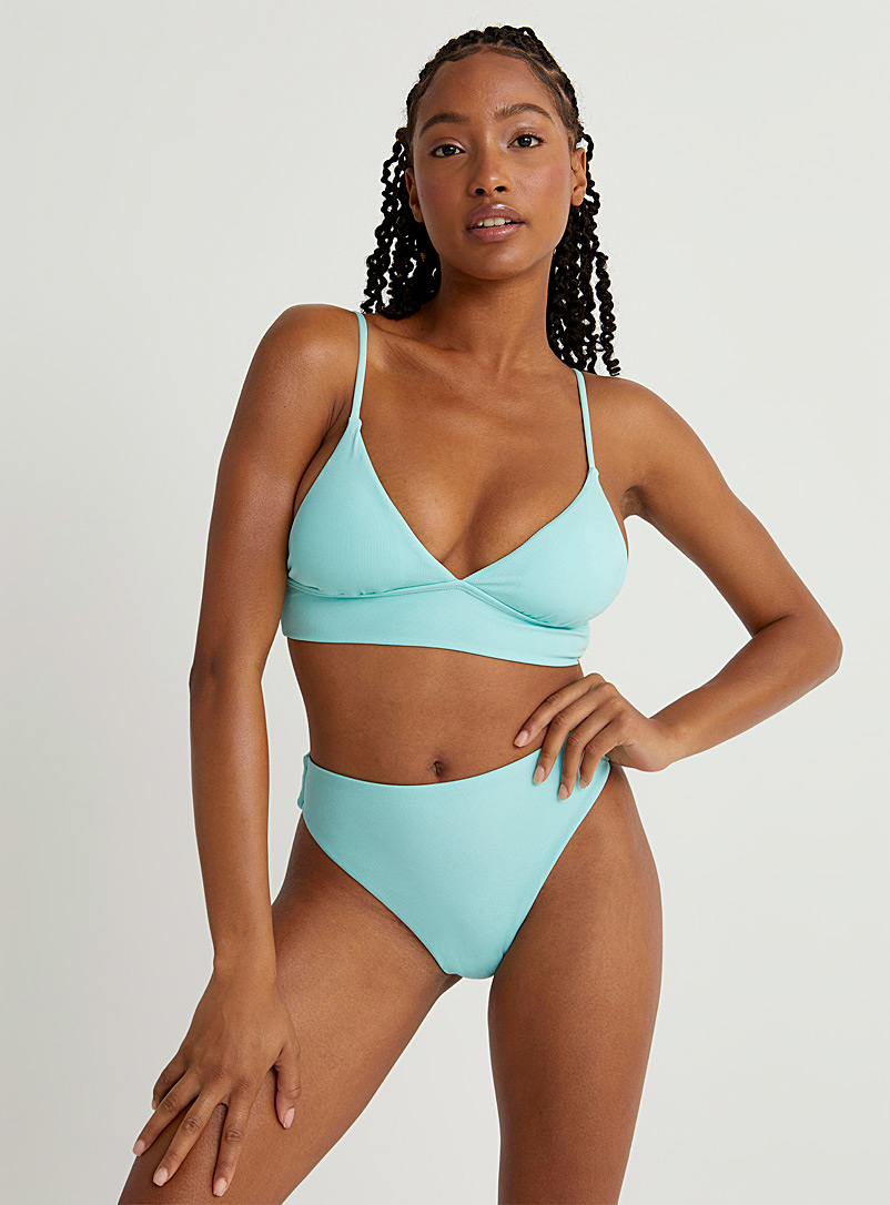 Simons Baby Blue Textured longline triangle bralette At Twik for women